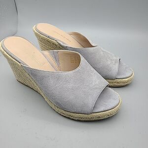 Stuart Weitzman Women Slide Sandals Gray Suede Open Toe Wedge Espadrille Size 9